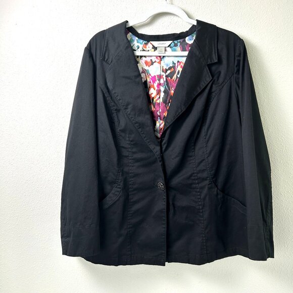 CJ Banks Jackets & Blazers - CJ Banks Blazer Jacket Womens 1X Black Two Button Stretch Floral‎ Cuff Office